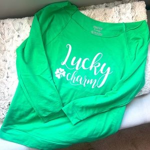 Off the Shoulder Lucky Charm Green Top